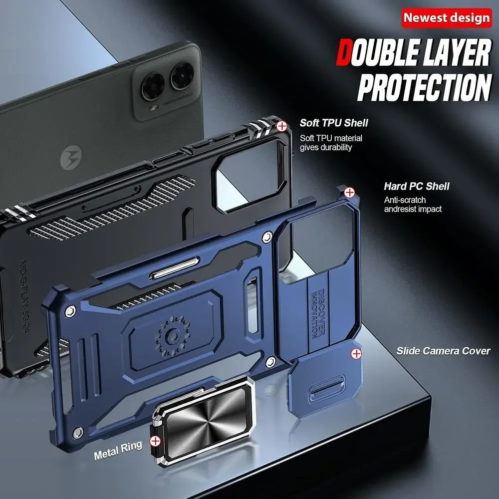 LeYi for Motorola Moto-G 5G 2024 Case Blue w Slide Camera Cover Military Grade